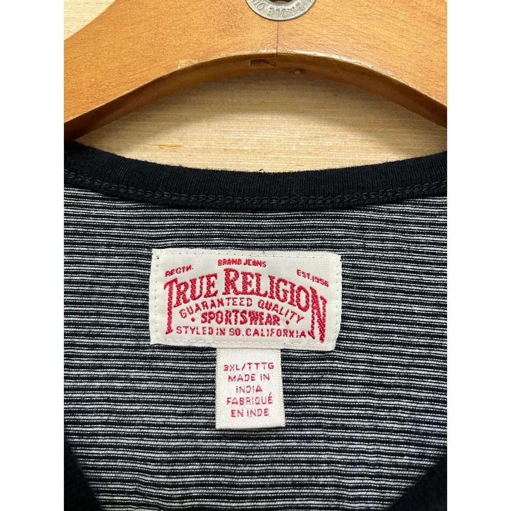 True Religion Henley Long Sleeve Striped Pocket T‎ Shirt Mens 2XL TTTG